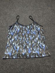 Black Tank Top with Blue Flames Pattern