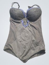 Black Bodysuit with Blue Lace Detail