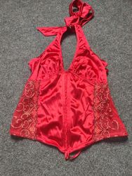 Red Lingerie Set with Lace Trim