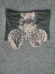Black Strapless Corset Top with Leopard Print Cups