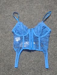 Blue lace corset with straps