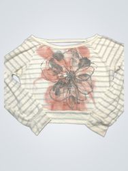 White Long Sleeve Cropped Top with Floral Graphic ..