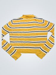 Yellow Striped Mock Neck Cropped Sweater
