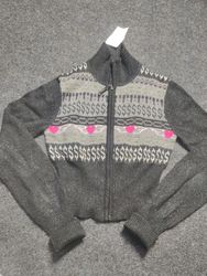 Zip-up Sweater with Dollar Sign and Heart Pattern