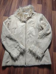 Jacqueline Beige Fur-Trimmed Suede Jacket