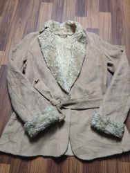 Tan Suede Jacket with Fur Trim
