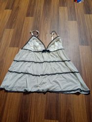 White Chemise with Black Lace Trim