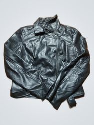 Unbranded Black Leather Biker Jacket with Fringe