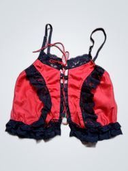 Red Satin Lace-Up Bustier Top