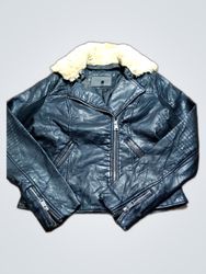 Ci Sono Leather Jacket with Fur Collar
