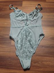 Grey Lace Bustier Bodysuit