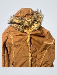 Brown Suede-like Jacket with Fur Trim