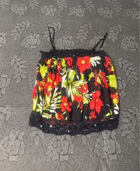 KTOO U.S.A. Floral Print Tank Top with Lace Trim