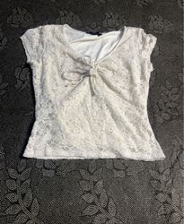 Vibe Sportswear White Lace Top with Bow Detail