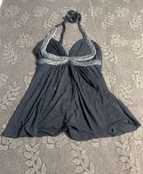 Sky Black Halter Top with Embellished Neckline