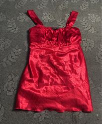 Red Ruched Spaghetti Strap Dress