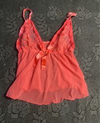 Coral Babydoll Lingerie with Bow and Sequins