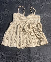 Cream textured cami with ruffles