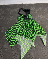 Green and Black Swirl Halter Dress