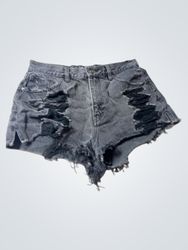 PULL&BEAR DENIM Ripped Grey Denim Shorts