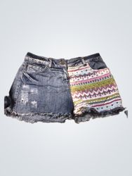 Denim Shorts with Embroidered Panel