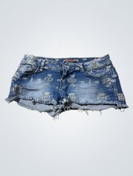 Denim Shorts with Embroidered Pattern