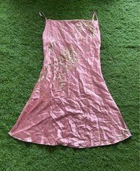 Pink slip dress with floral embroidery