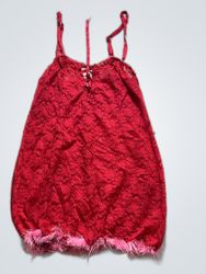 Red Lace Babydoll with Feather Trim