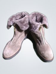 Gray Suede Boots with Fur Lining