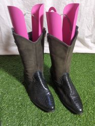 Artisan Cowboy Boots in Suede and Crocodile Print