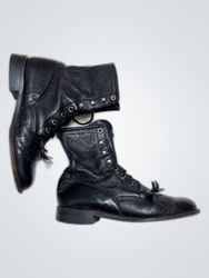 Justina Black Leather Lace-Up Boots