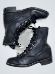 Justin Black Leather Cowboy Boots