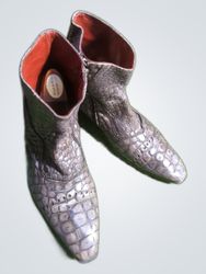Crocodile Embossed Leather Ankle Boots