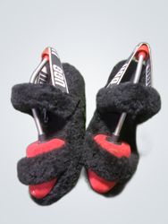 UGG Black Fur Slide Sandals