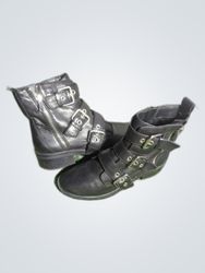 ALDO Black Leather Buckle Ankle Boots