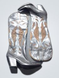 Silver Cowboy Boots with Suede Accents