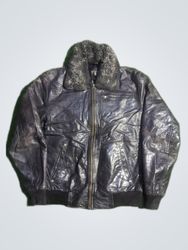 GUESS Leather Jacket with Fur Collar