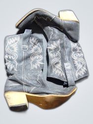 Black Cowboy Boots with White Embroidery