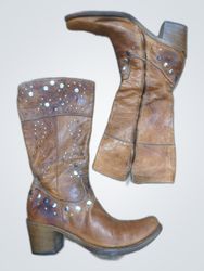 Brown Leather Studded Boots