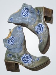 Embroidered Denim Cowboy Boots