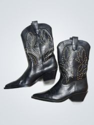 Black Cowboy Boots with Gold Studs