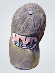 Brown Baseball Cap with NY and American Flag Patch