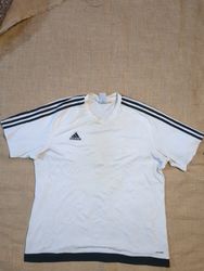 Adidas White Striped Jersey T-Shirt