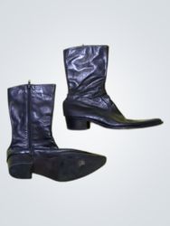 Black Leather Side-Zip Ankle Boots Size 41