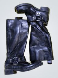 Stradivarius Black Leather Knee-High Boots