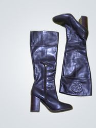 Guess Black Leather Knee-High Heeled Boots