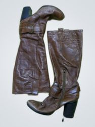 Aldo Brown Leather Knee-High Heeled Boots