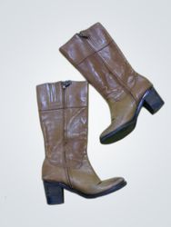 Unbranded Brown Leather Knee-High Heeled Boots
