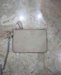 Guess Beige Croc Embossed Zip Cardholder