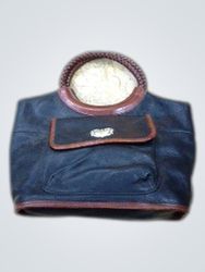 Black Leather Handbag with Brown Trim and Heart-Sh..